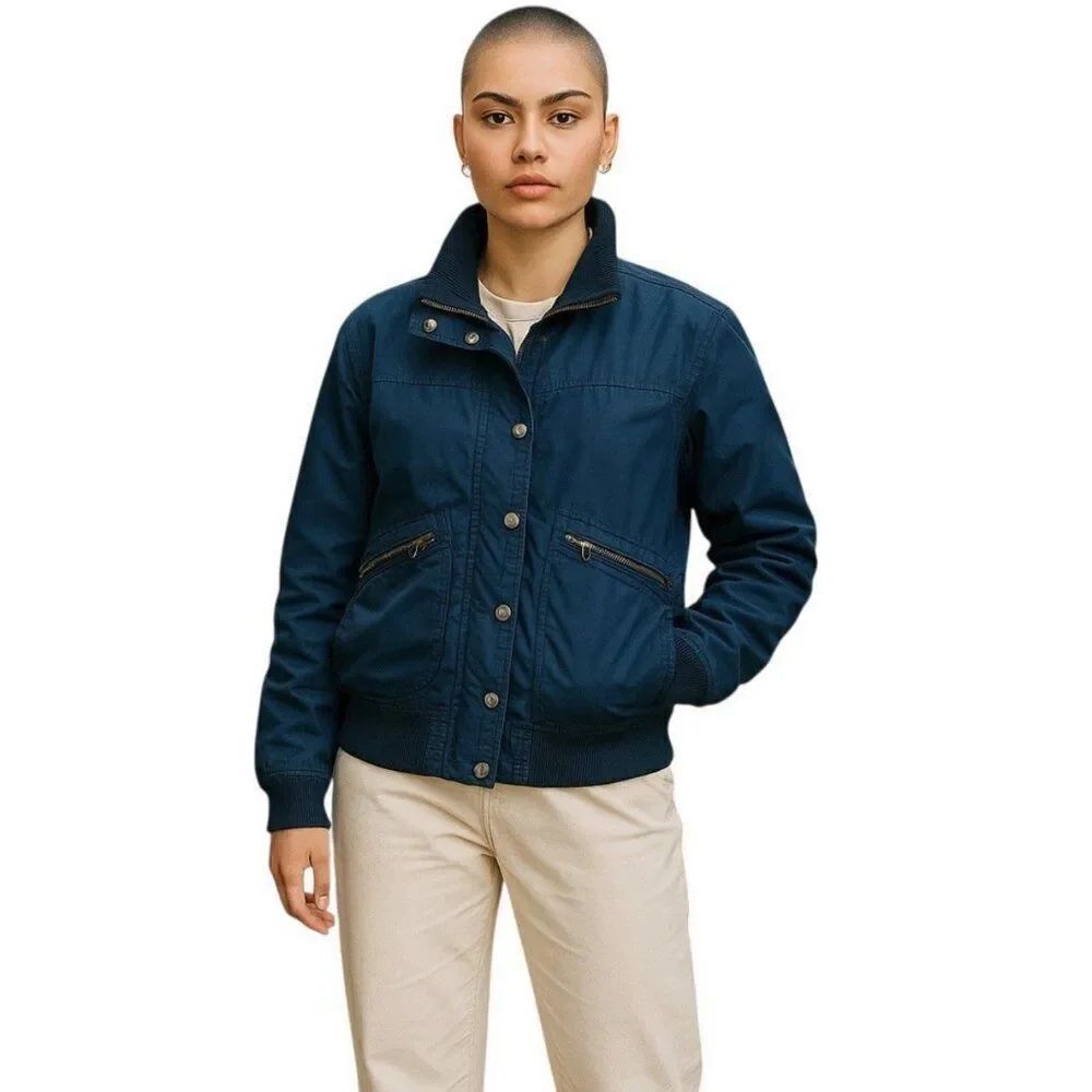 J. Crew Women's XXS Navy Cotton Bomber Jacket Zip up Snap